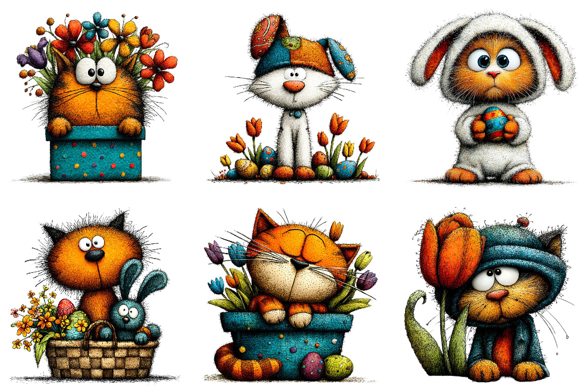 Whimsical Easter Cat Clipart PNG, an Illustration by Dream Creation (Photo 2 of 6)