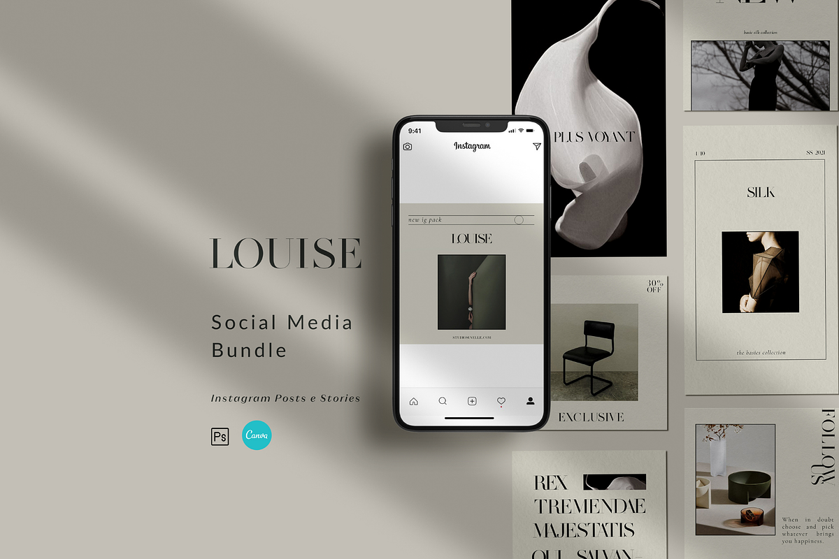 LOUISE Instagram Templates CANVA/PS, a Social Media Template by Studio Suvelle (Photo 1 of 6)