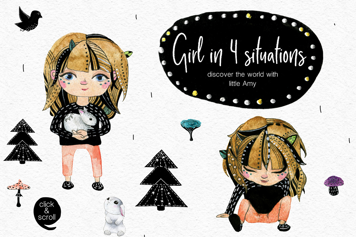 Amy in Wonderforest - hand drawn set, a Decorative Illustration by Satika (Photo 4 of 15)