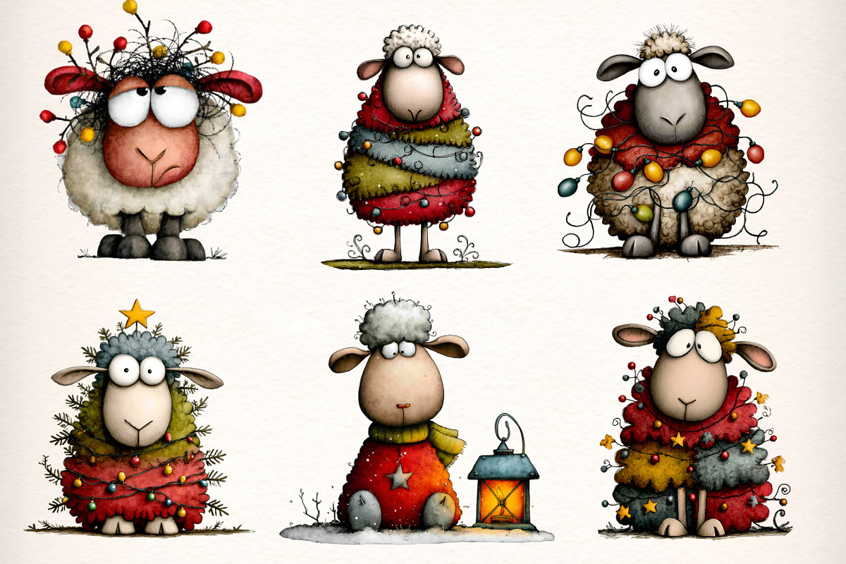 Funny Christmas Sheep Clipart Bundle, an Illustration by Dream Creation (Photo 2 of 8)