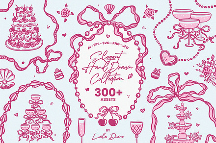 Elegant Hand Drawn Frames & Clip Art, an Object Graphic by Leila Divine