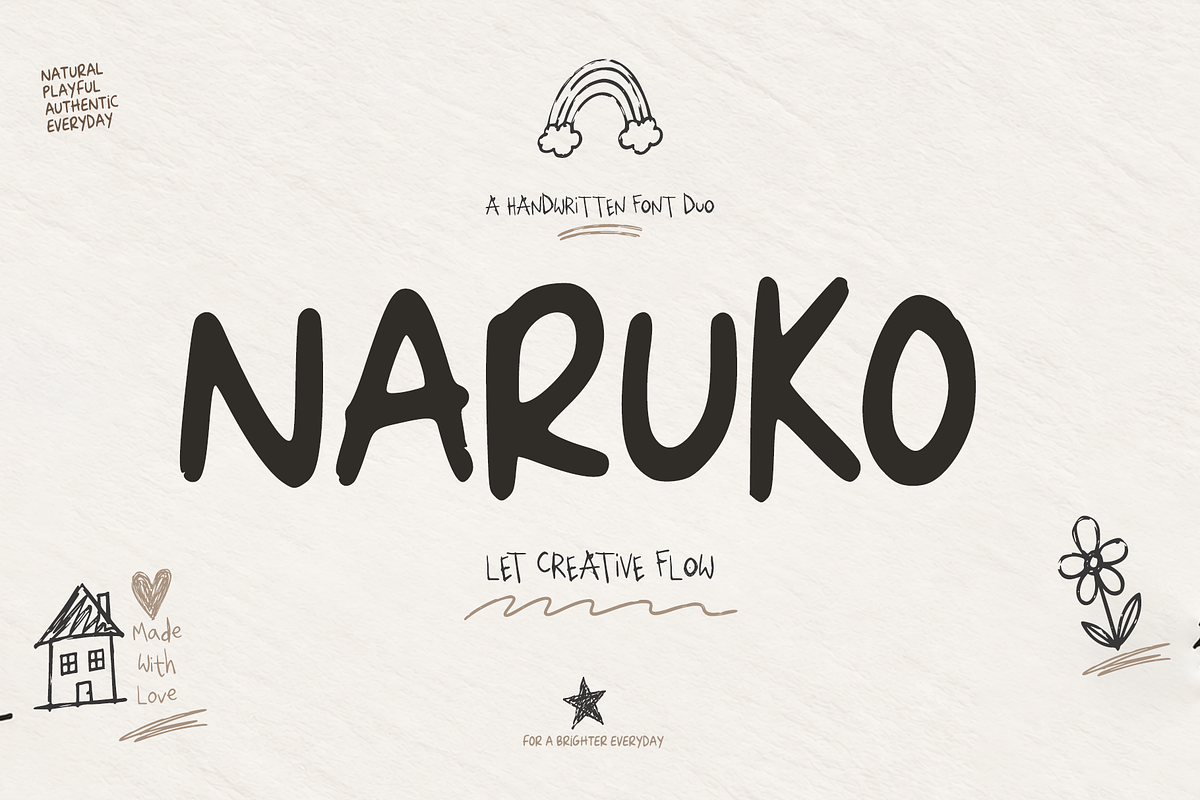 Naruko a playful handwritten, a Handwritten Font by cocodesign (Photo 1 of 9)