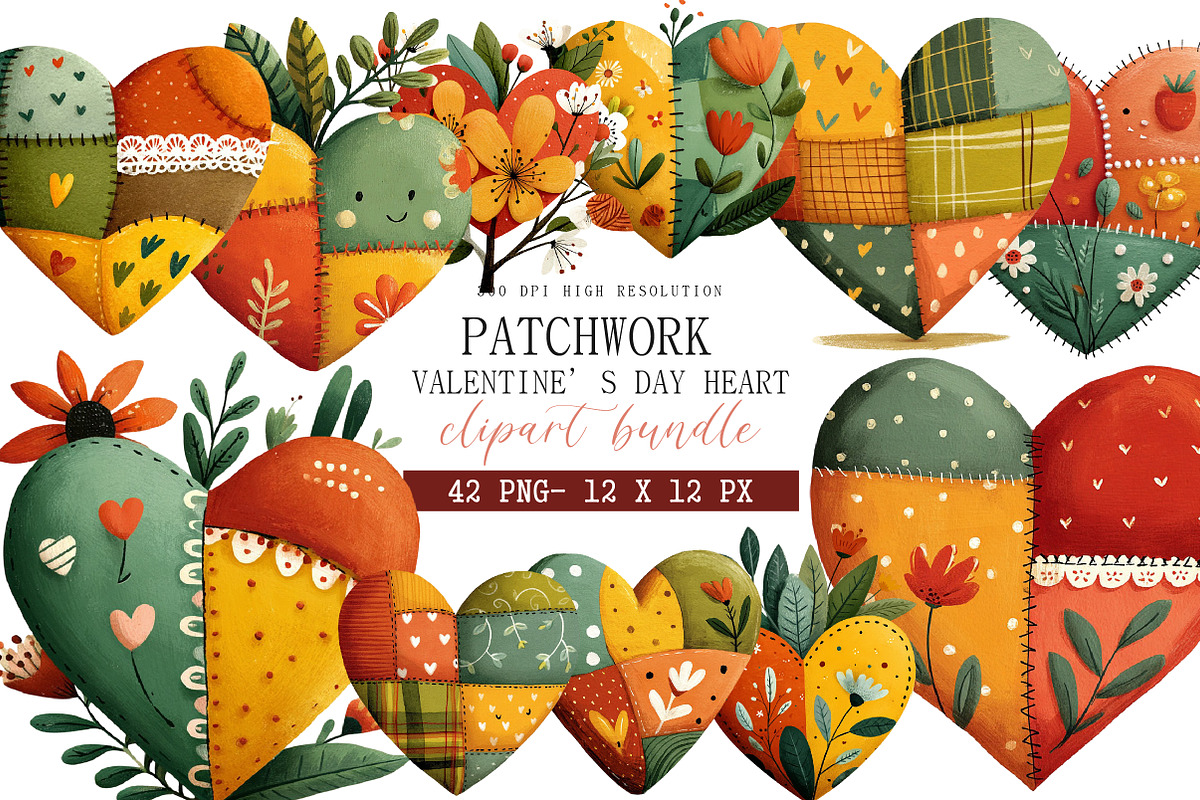 Patchwork Valentine’s Day Heart Clip, an Illustration by DreamArtGraphic (Photo 1 of 4)