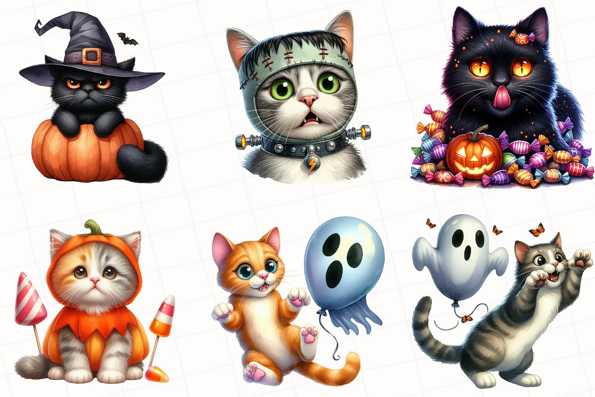 Halloween Cute Cat Clipart, an Illustration by OK Design (Photo 4 of 5)