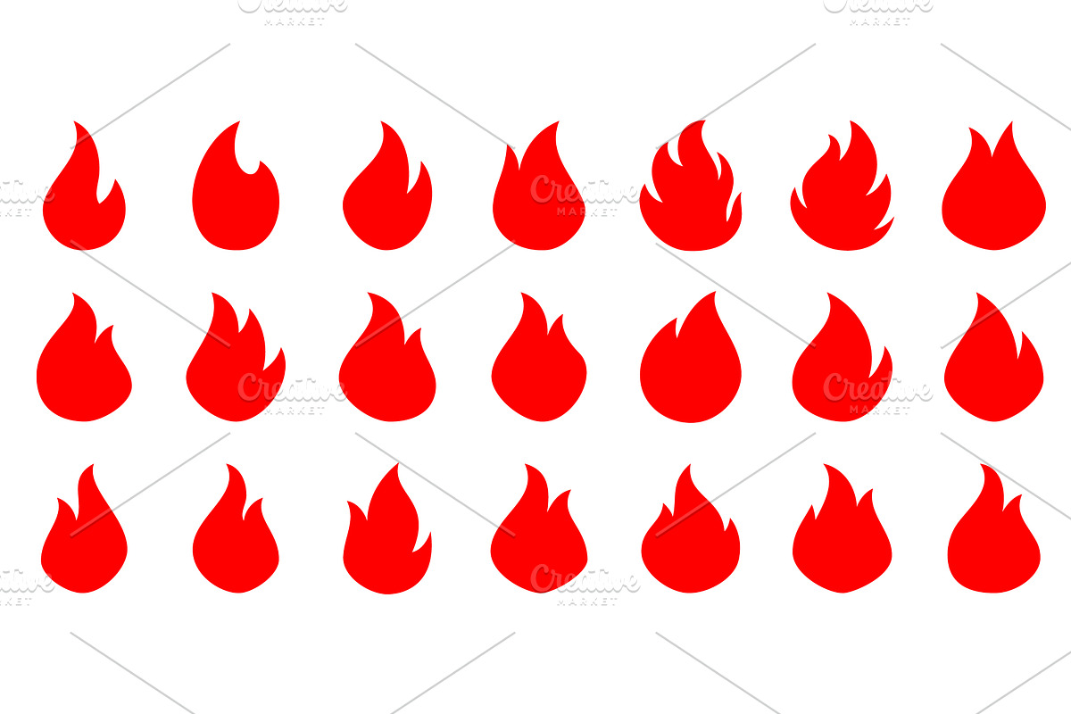 Set of red flame shapes. Minimal, an Object Illustration by GraphiShop
