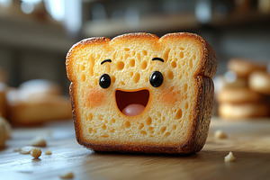 Happy slice of bread with a smiling, a Photo by Tanuart