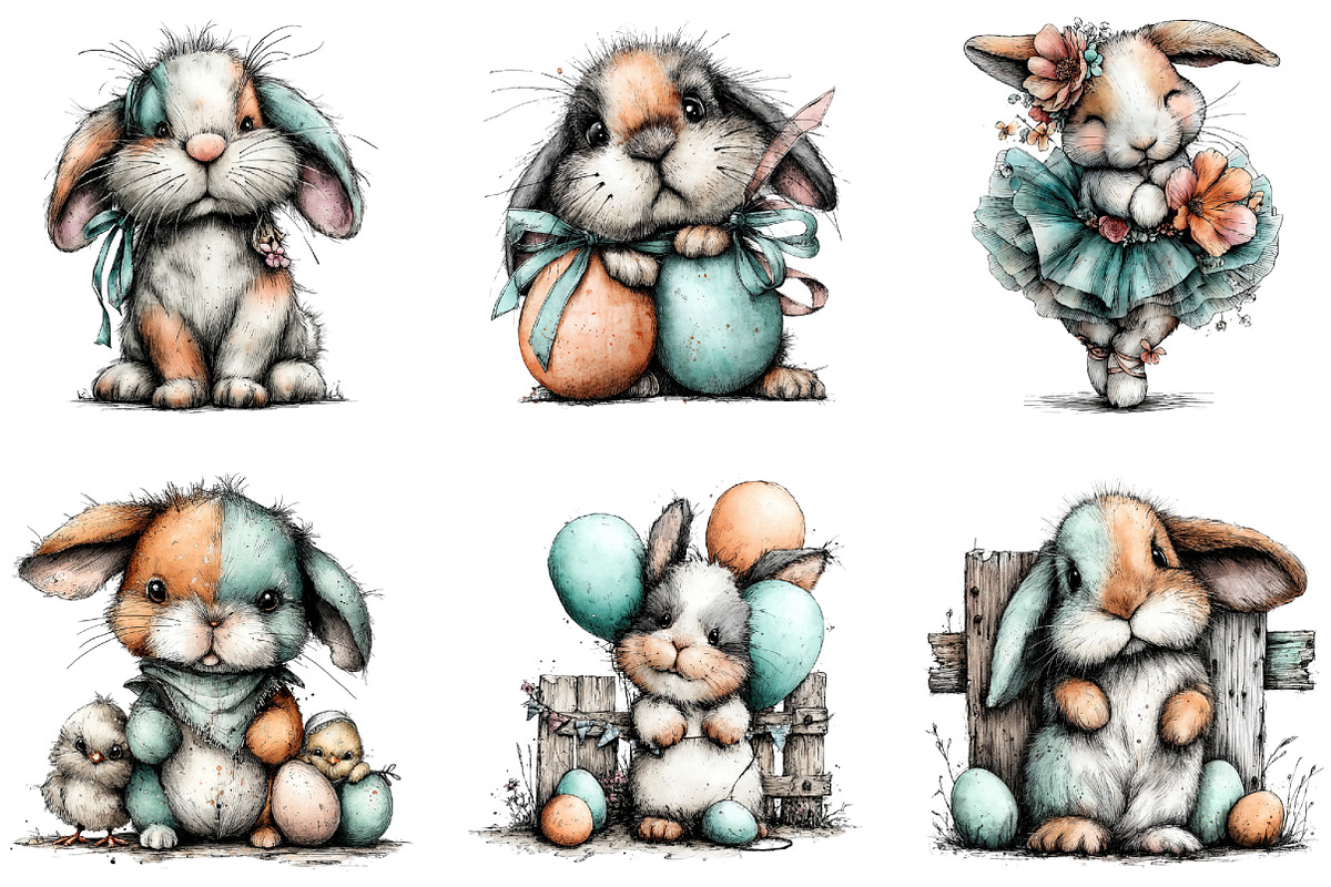 Whimsical Bunny Easter Clipart, an Illustration by CraftArtStudio (Photo 5 of 6)