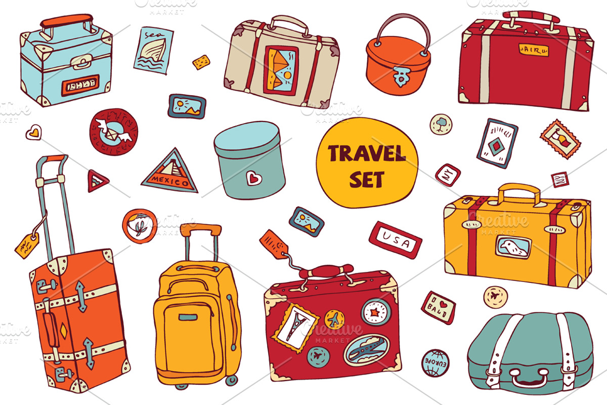 Travel set. Vintage suitcases, a Texture Illustration by katyau (Photo 1 of 3)