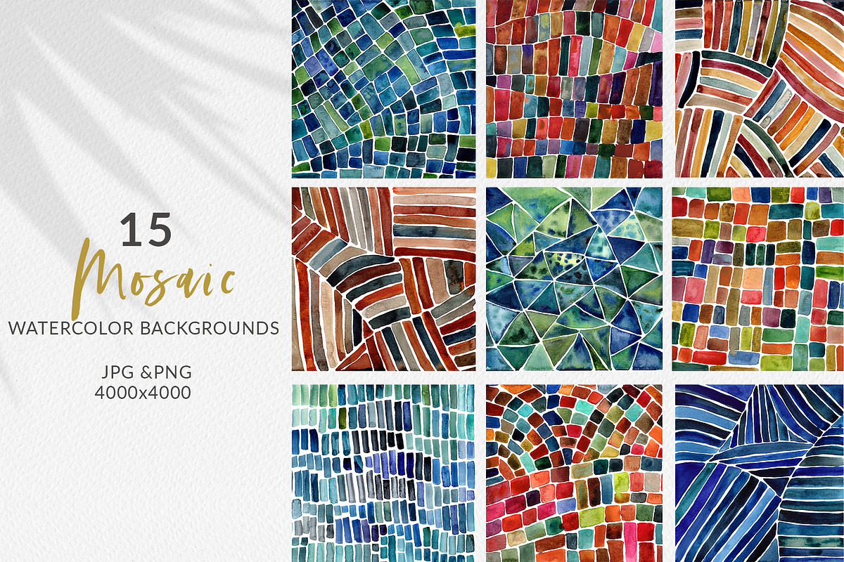 15 Watercolor Mosaic Backgrounds, a Texture Graphic by Sweet Fig (Photo 1 of 10)