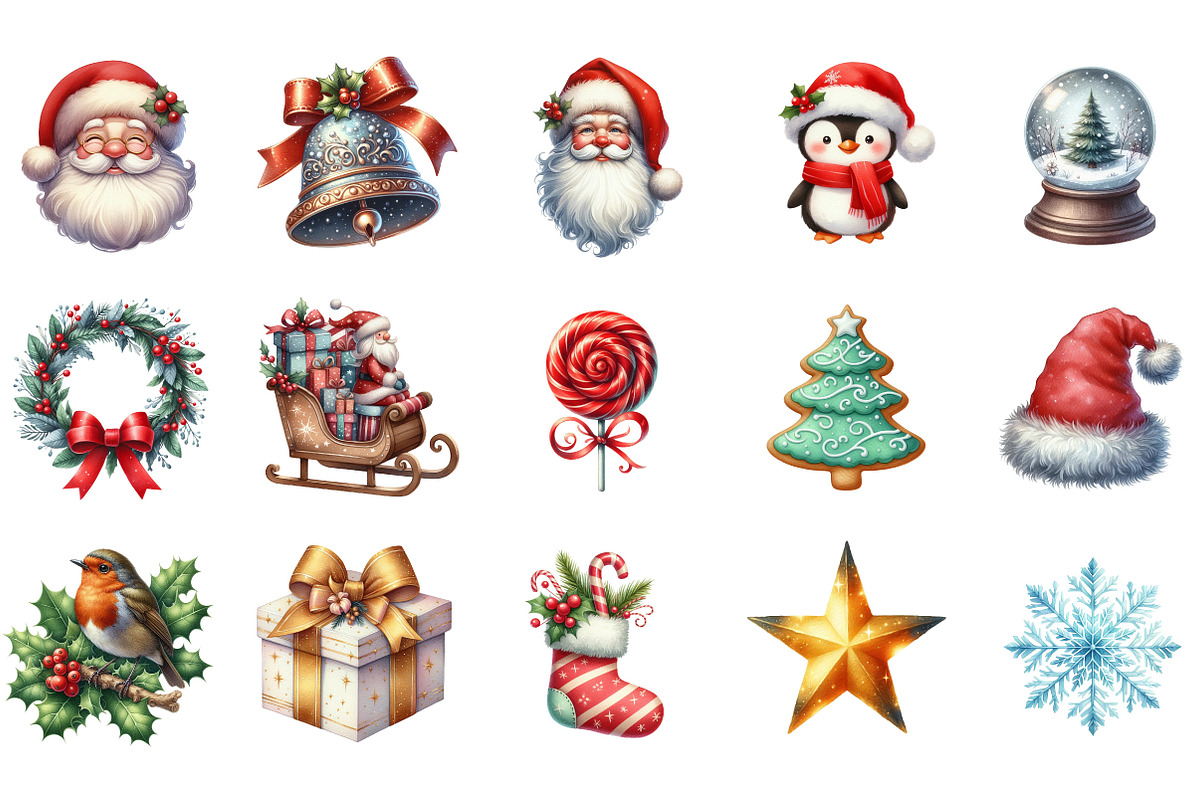 Watercolor Christmas Clipart, an Illustration by Designking (Photo 2 of 5)