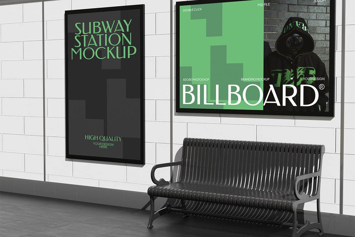 Billboard in Subway Station Mockup, an Advertising Mockup by Unerispace (Photo 4 of 5)