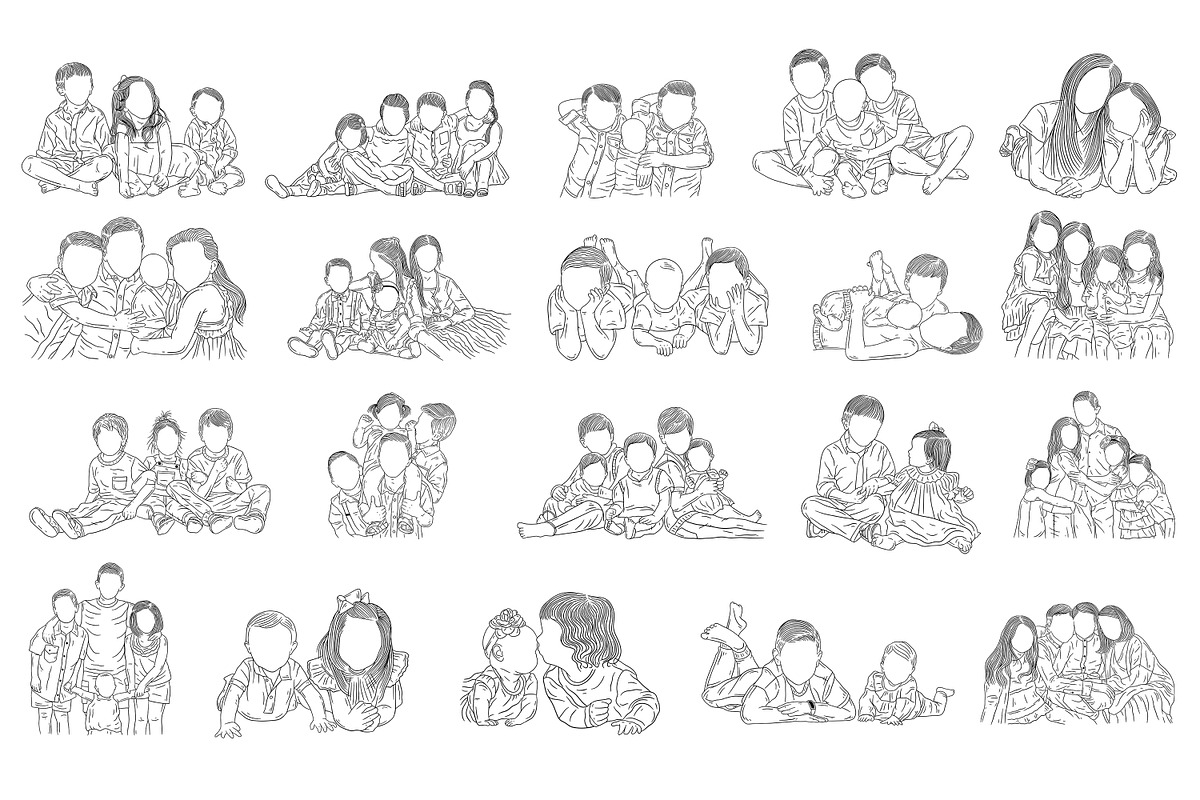20 Happy Sibling Brother Line Art, an Illustration by Morspective