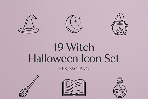 19 Witch Halloween Icon Set, an Outline Icon by adenpinkstore