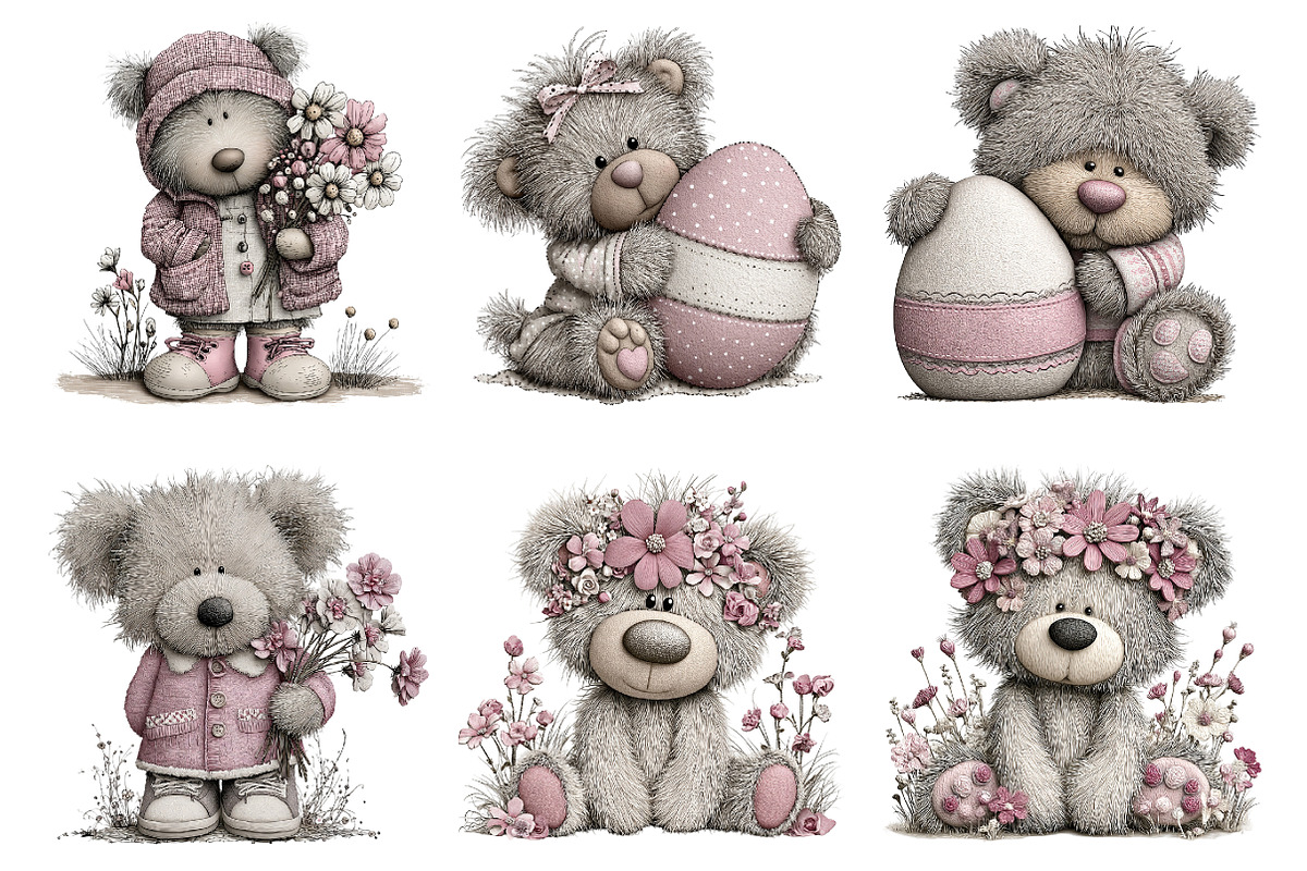 Whimsical easter teddy bear clipart, an Illustration by SinaCreation (Photo 4 of 11)
