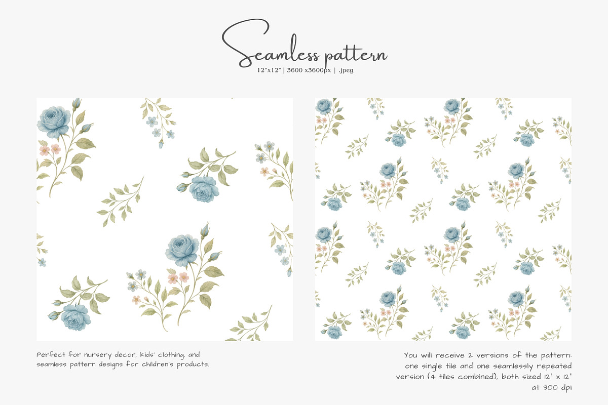 blue rose seamless pattern jpeg, a Pattern Graphic by Pink Studio Art (Photo 5 of 5)