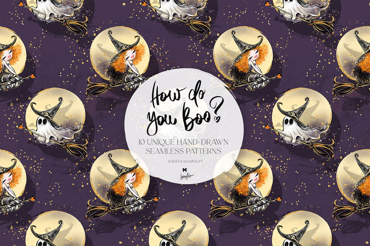 Halloween Witches Ghosts Patterns, a Pattern Graphic by KaramfilaS (Photo 9 of 18)