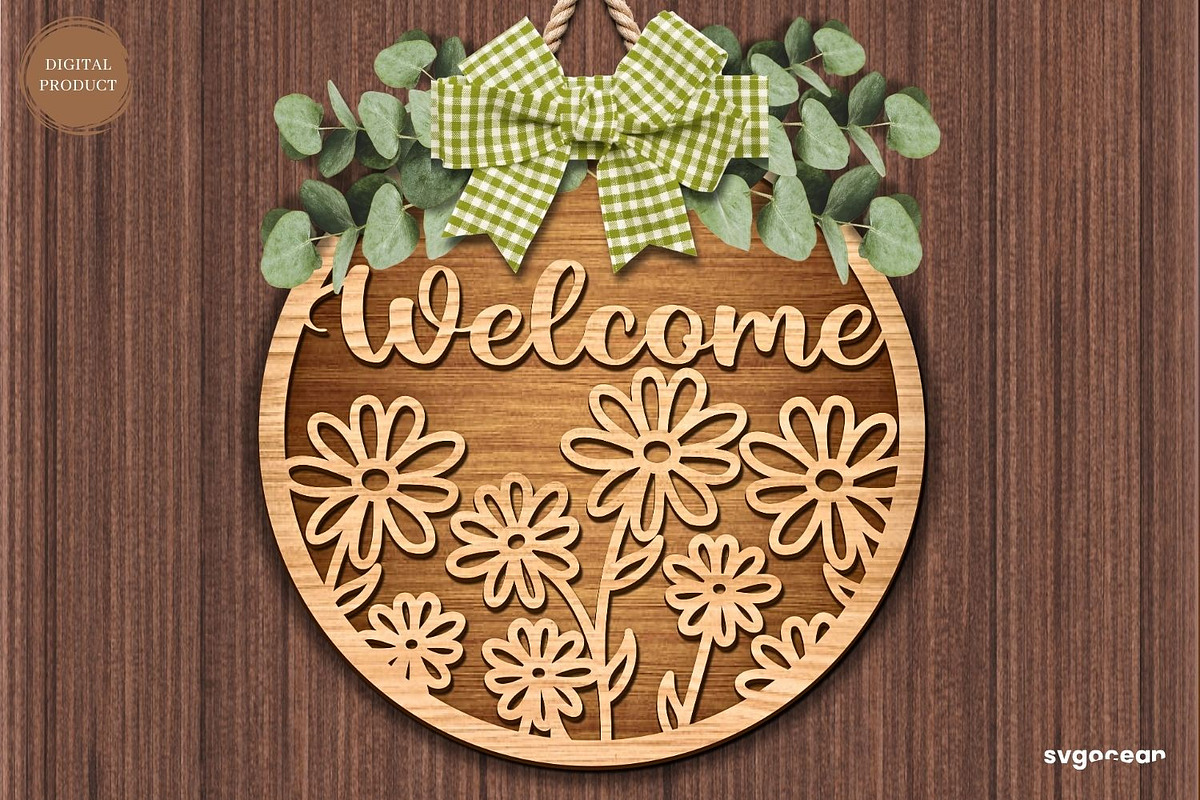 Welcome Floral Door Sign SVG Bundle, a Decorative Illustration by svgocean (Photo 9 of 16)