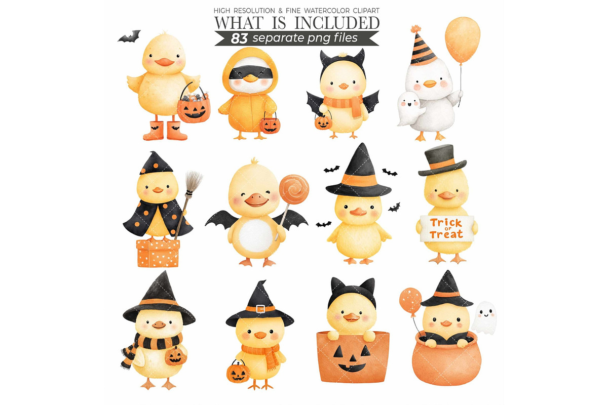 Halloween Duckling Watercolr Clipart, an Animal Illustration by CharmClipart (Photo 7 of 9)