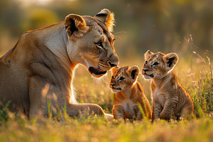 Lioness with Cubs: A heartwarming sc, an Animal Photo by Pixeness Studio