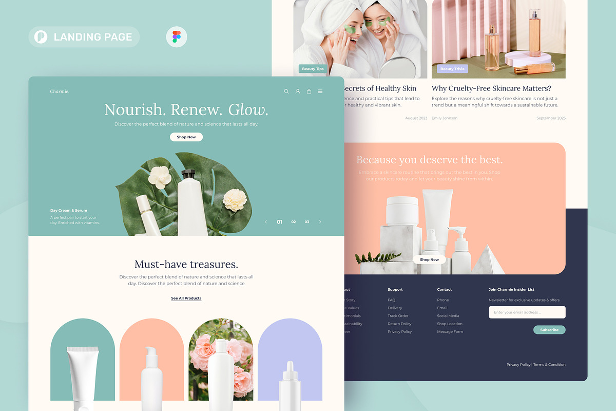 Charmie - Beauty Brand Landing Page, an UI Kit Template by peterdraw (Photo 1 of 3)
