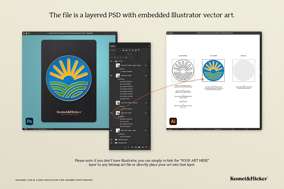 Enamel Pin & Card Mockups, a Merchandise Mockup by Komet & Flicker (Photo 17 of 18)