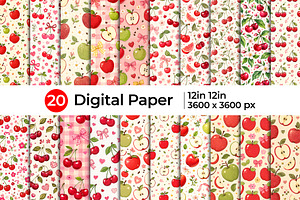 Cute Cherry Apple Fruit Pattern, a Pattern Graphic by Artonix