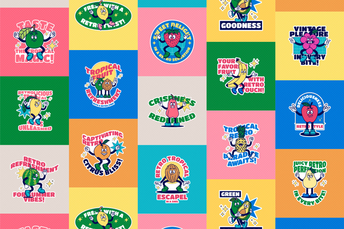 Retro Fruit Mascot Illustration, an Object Illustration by Decoconio Design (Photo 2 of 8)