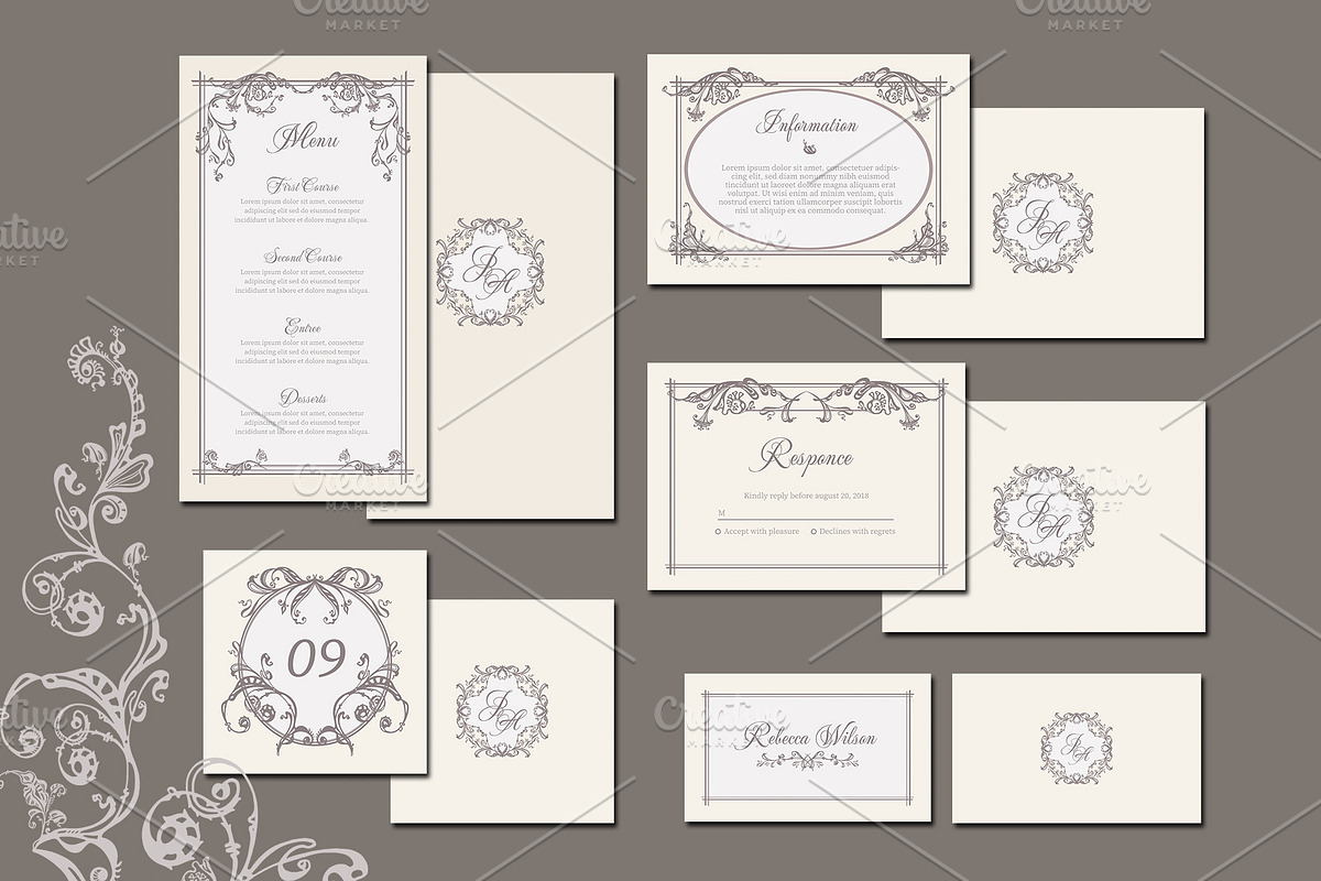 Baroque Wedding Stationery Suite, an Invitation Template by ilustrinna (Photo 8 of 14)