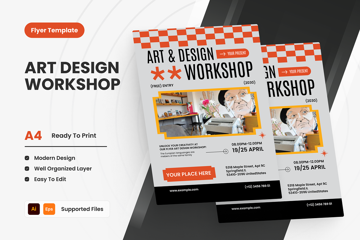 Grey Art & Design Workshop Flyer, a Flyer Template by SquidPixey (Photo 1 of 5)