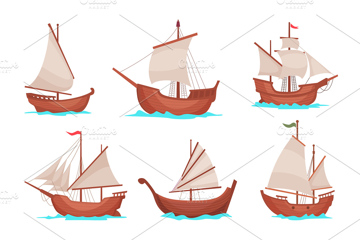 Wooden ships. Ancient old style, a Transportation Illustration by Onyx