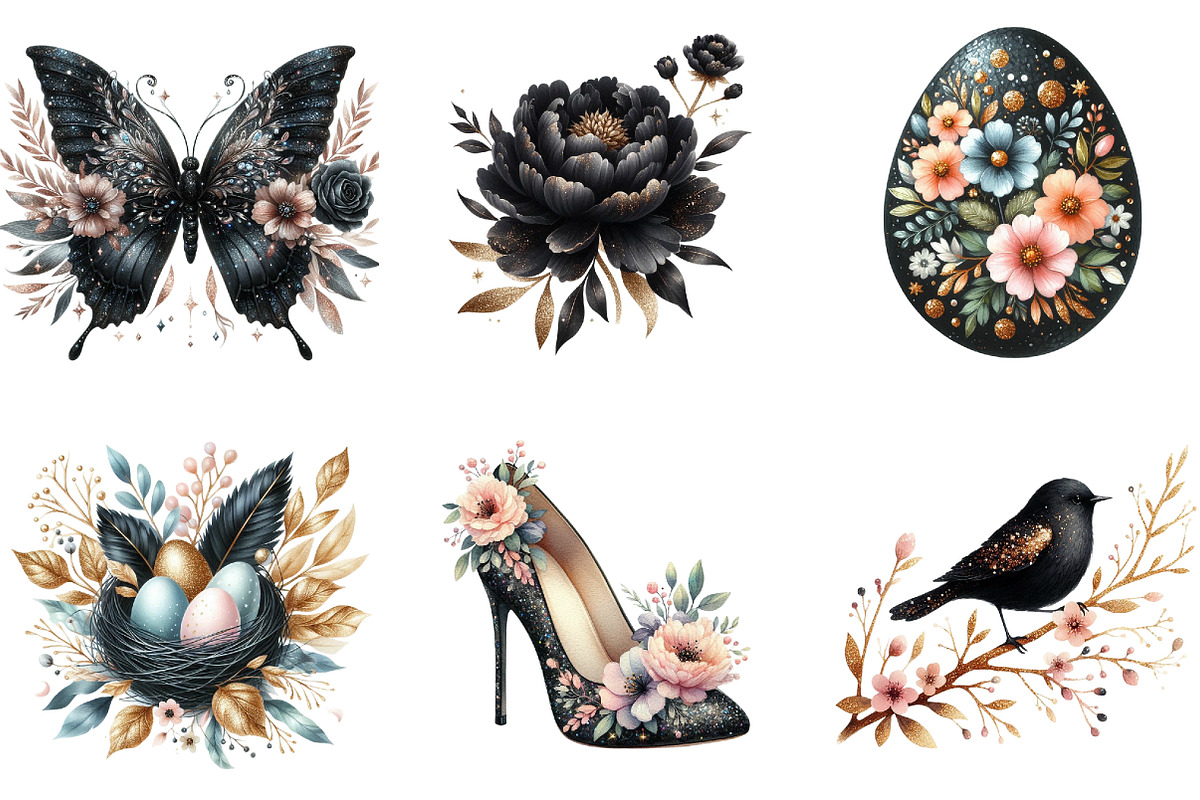 Glitter Luxury Black Spring Clipart, an Illustration by DreamArtGraphic (Photo 3 of 4)
