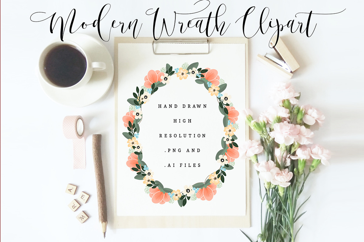 Modern hand drawn floral wreath, an Illustration by Printable Wisdom (Photo 1 of 4)