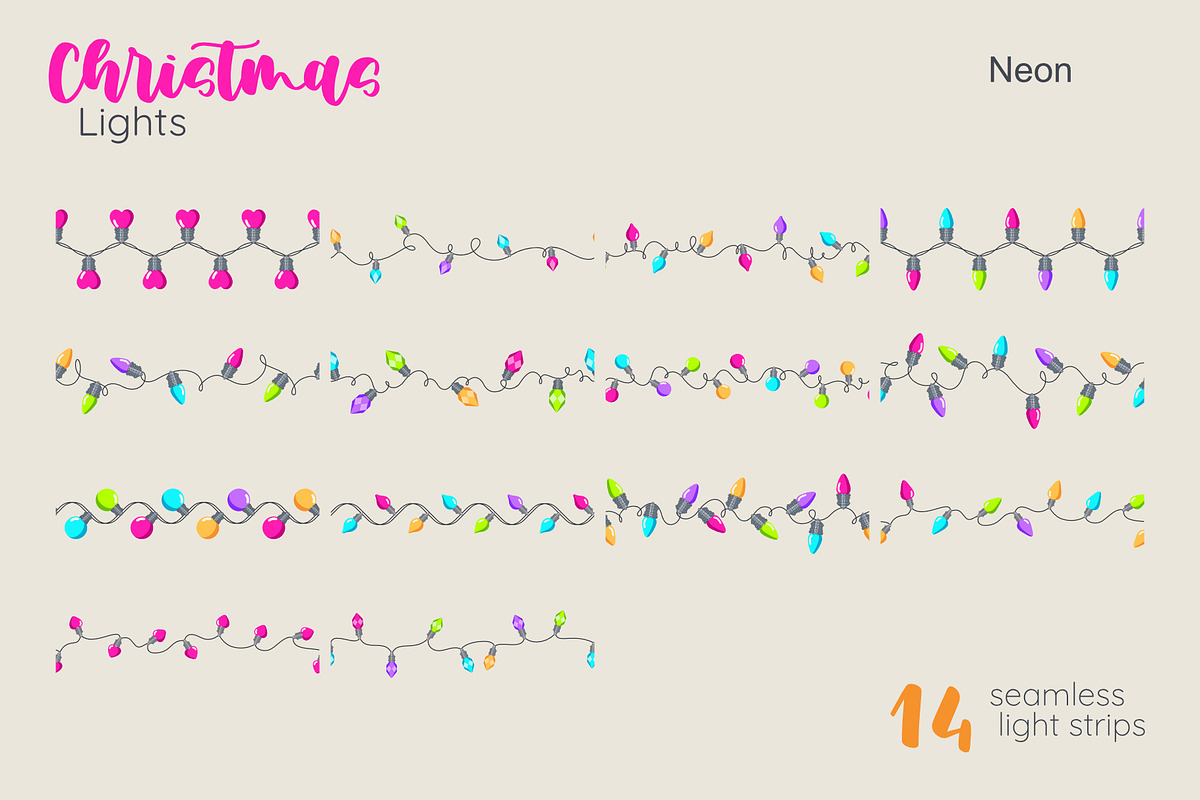 Christmas Lights Borders & Patterns, a Seasonal Illustration by moja doodle (Photo 9 of 10)