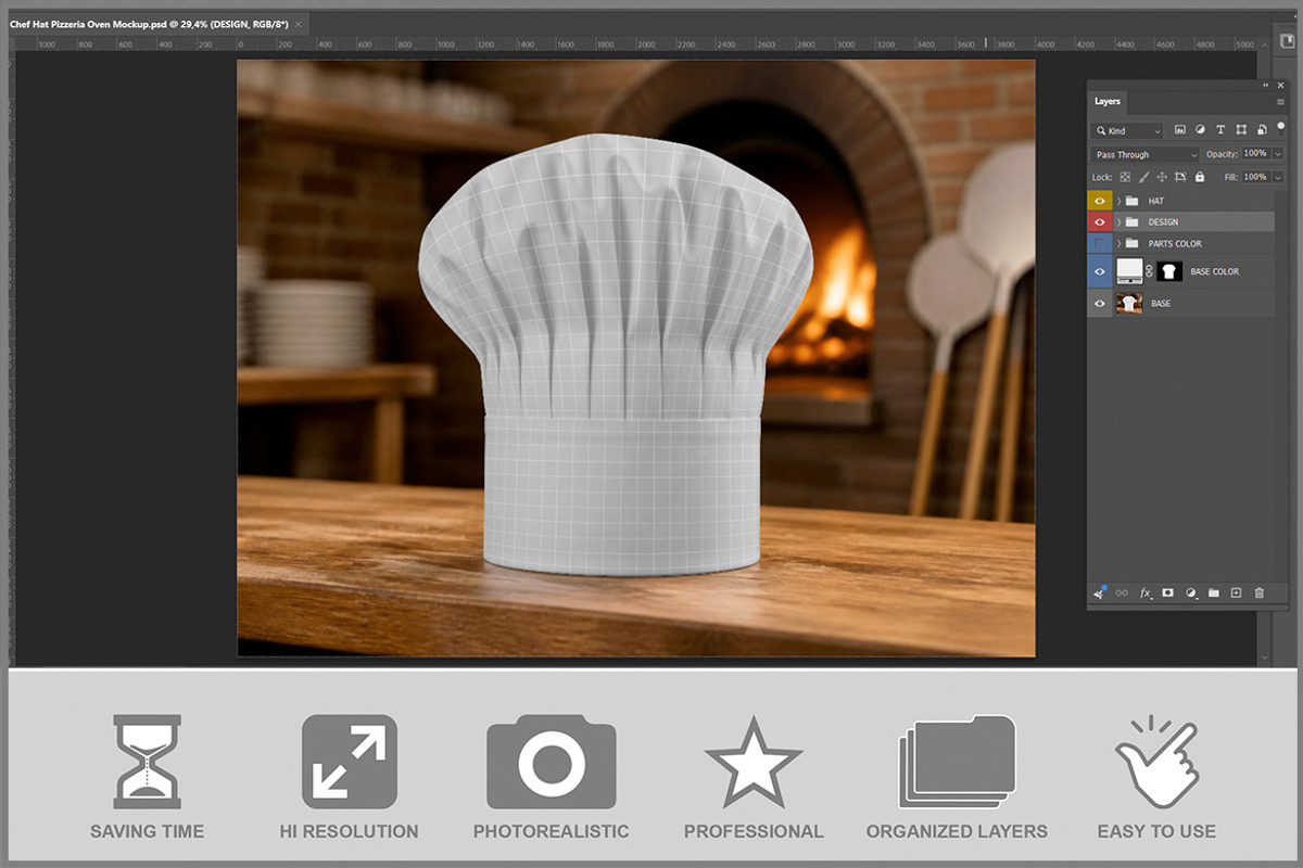 Chef Hat Pizzeria Oven Mockup PSD, a Hat Mockup by Bruno's Shop (Photo 2 of 3)