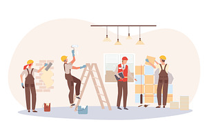 Group of builder people character