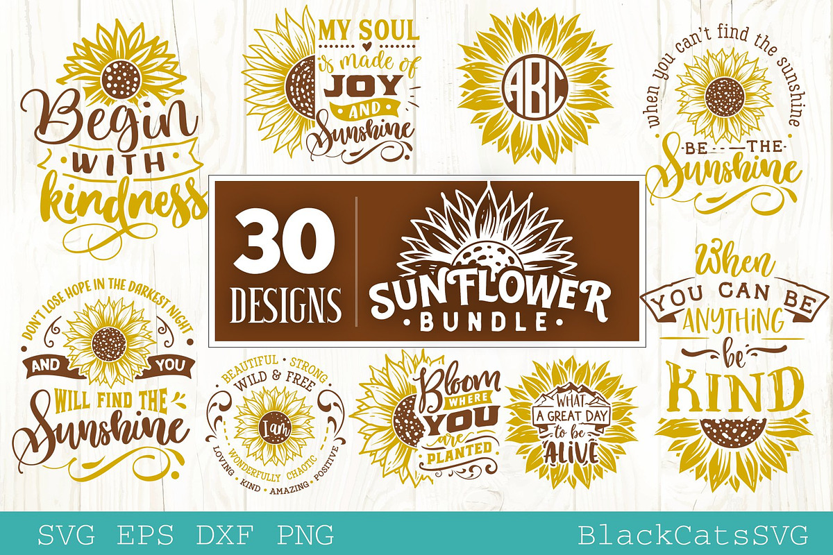 Sunflower SVG bundle 30 designs, an Illustration by BlackCatsMedia (Photo 4 of 6)