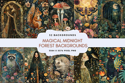 Magical Midnight Forest Backgrounds, a Background Graphic by NadiaTheronArt