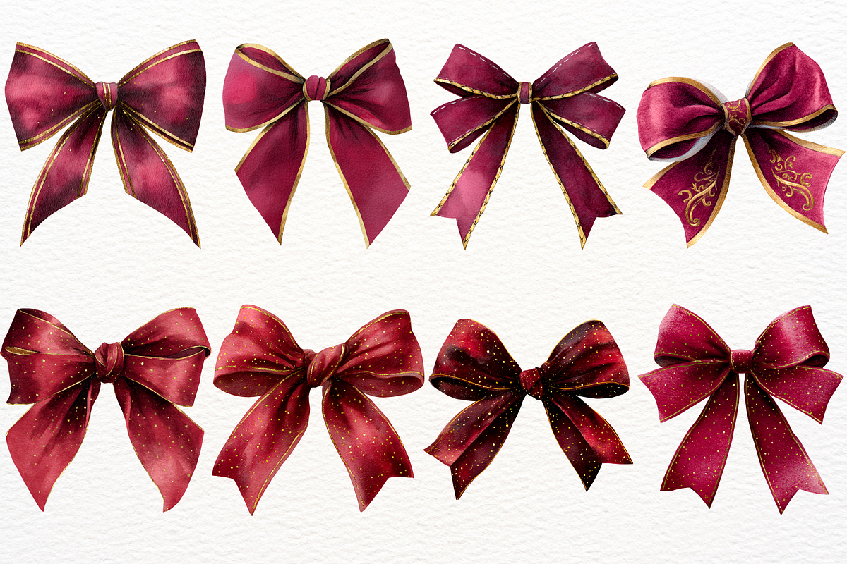 Watercolor Christmas Bow Clipart PNG, a Decorative Illustration by SugarCloudStudioArt (Photo 3 of 7)