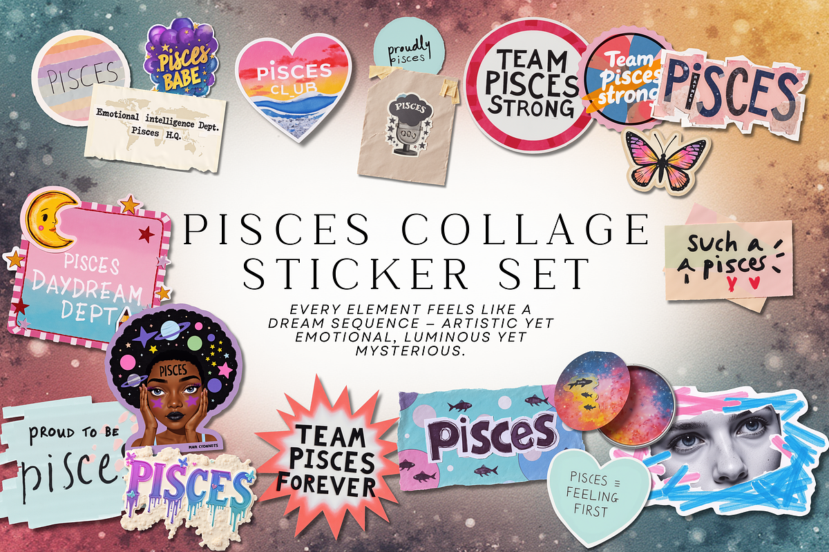 Pisces Editorial Sticker Set, a Person Illustration by Jakayla Digital Co (Photo 5 of 10)