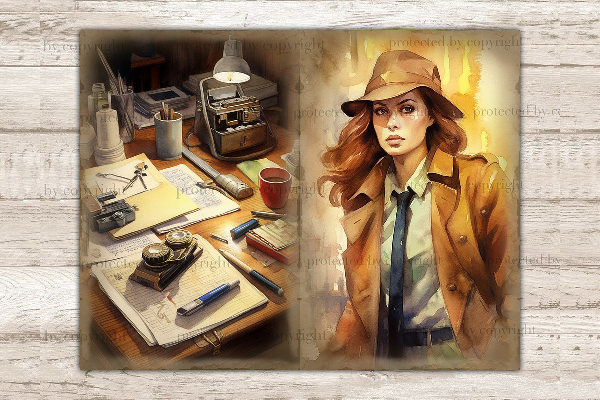 Detective Junk Journal Pages Woman, a Person Illustration by GlamArtZhanna (Photo 8 of 9)