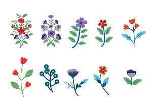 Decorative Blue And Red Flowers Set