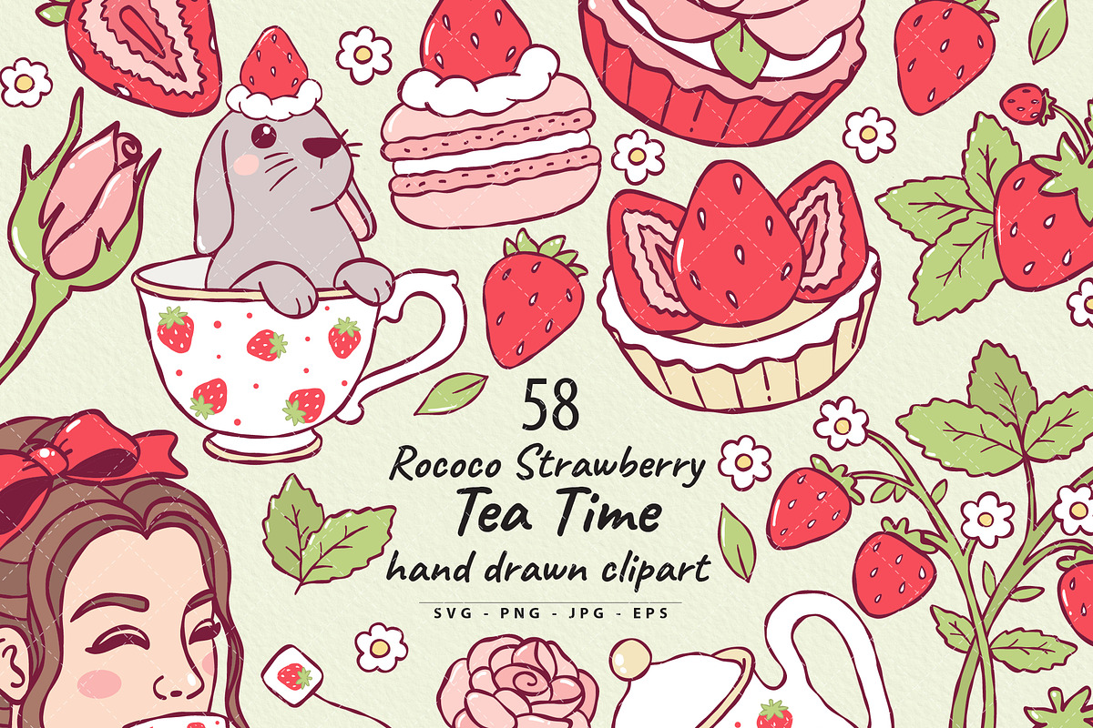 Rococo Strawberry Tea Time Clipart, a Food Illustration by TitaLivingArt (Photo 1 of 9)