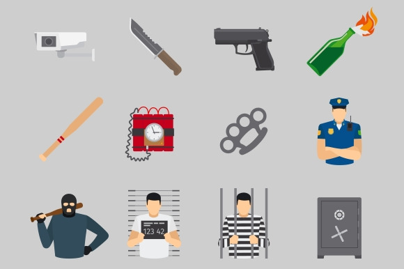 Crime Flat And Black Icons