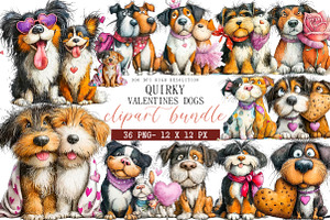 Quirky Valentines Dogs Clipart, an Illustration by DreamArtGraphic