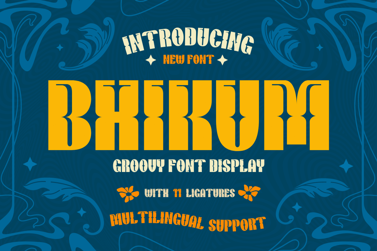 Bhikum | Groovy Retro Font, a Font by twinstd (Photo 1 of 12)
