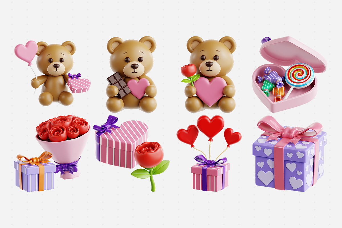 Valentine’s Day Gift 3D Icon Set, an Object 3D Model by Eklip Studio (Photo 2 of 3)