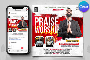 Praise & Worship Church Flyer Canva