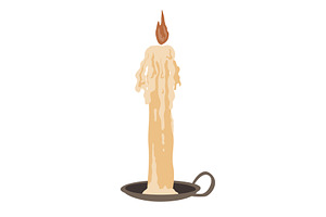 Burning candle in holder, hand drawn, an Object Illustration by Toltemara