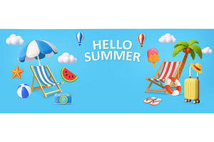 3D Hello Summer Beach Vacation, an Object Illustration by ModVector