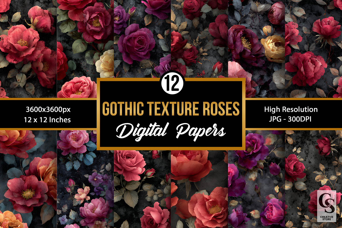 Gothic Textured Rose Flowers Pattern, a Pattern Graphic by Creative Store (Photo 1 of 5)